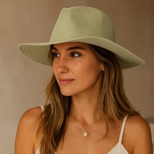 19023 Embroidered Straw Beach Hat with Text Design, Unisex Round Straw Hat