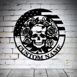 Custom Skull Metal Wall Art: Personalized Name Sign, Halloween Decor