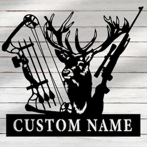 Personalisierte Hirsch Jagd Rahmen Metall Wandkunst, kundenspezifische Hirsch Elch Metall Namensschilder, Hirschgeweih Metallschild, Jäger Schilder Dekor Weihnachtsgeschenke