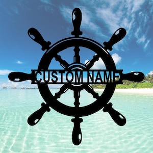 Pirate Ship Boat Wheel Metal Sign, Customized Boat Wheel Metal Sign, Beach House Decor, Voyager, Helm Sign, Metal Boat Wheel, Pirate Ship