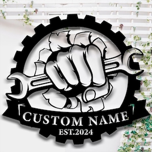Personalized Metal Workshop Sign,Custom Tools Metal Signs,Dad’s WorkShop Shed Signs Gift,Black Metal Wall Art Decor,Father's Day Gift Idea