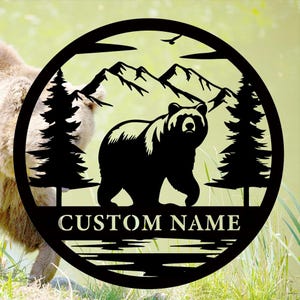 Personalized Bear Metal Wall Decor,Custom Bear Metal Wall Sign,Bear Name Signs,Bear Metal Wall Art,Outdoor Bear Decor,Rustic Cabin Bear Sign