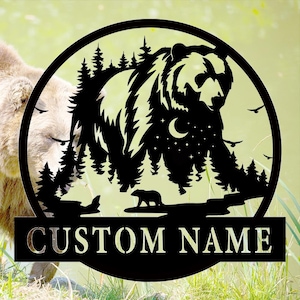 Personalized Bear Metal Wall Decor,Custom Bear Metal Wall Sign,Bear Name Signs,Bear Metal Wall Art,Outdoor Bear Decor,Rustic Cabin Bear Sign
