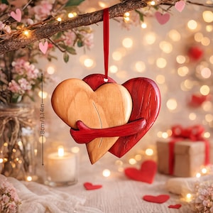 Handmade Wooden Valentine’s Day Heart Ornament - Handcrafted Love-Themed Hanging Decor, Durable & Cute Gift for Friends or Loved Ones