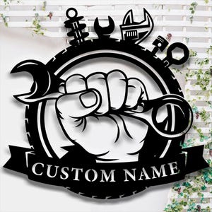 Personalized Metal Workshop Sign,Custom Tools Metal Signs,Dad’s WorkShop Shed Signs Gift,Black Metal Wall Art Decor,Father&#39;s Day Gift Idea