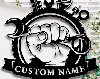 Personalized Metal Workshop Sign,Custom Tools Metal Signs,Dad’s WorkShop Shed Signs Gift,Black Metal Wall Art Decor,Father&#39;s Day Gift Idea