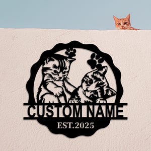 Personalized Cat Metal Wall Art: Custom Name Sign, Cat Lover Gift