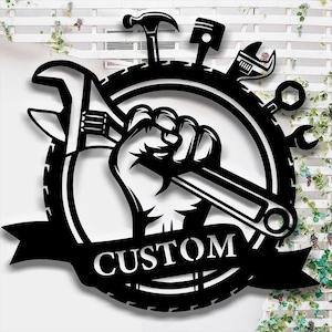 Personalized Workshop Tool Metal Sign,Custom Repair Tool Metal Wall Art,Papas Work Shop Sign,Mechanic Tool Decoration,Machinery Gift for Men