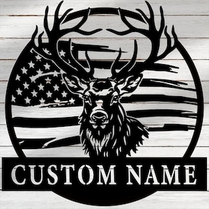 Personalized Elk Deer Name Sign,Custom Metal Deer Family Scene Sign,Deer Wall Art,Decor For Room,Hunter Signs Decor,Metal Monogram Sign