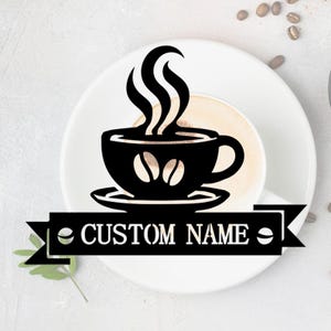 Personalized Coffee Bar Metal Wall Art: Custom Coffee Shop Logo