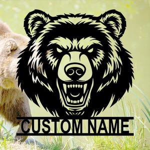 Personalized Bear Metal Wall Decor,Custom Bear Metal Wall Sign,Bear Name Signs,Bear Metal Wall Art,Outdoor Bear Decor,Rustic Cabin Bear Sign