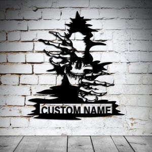 Custom Skull Metal Wall Art: Personalized Name Sign, Halloween Decor