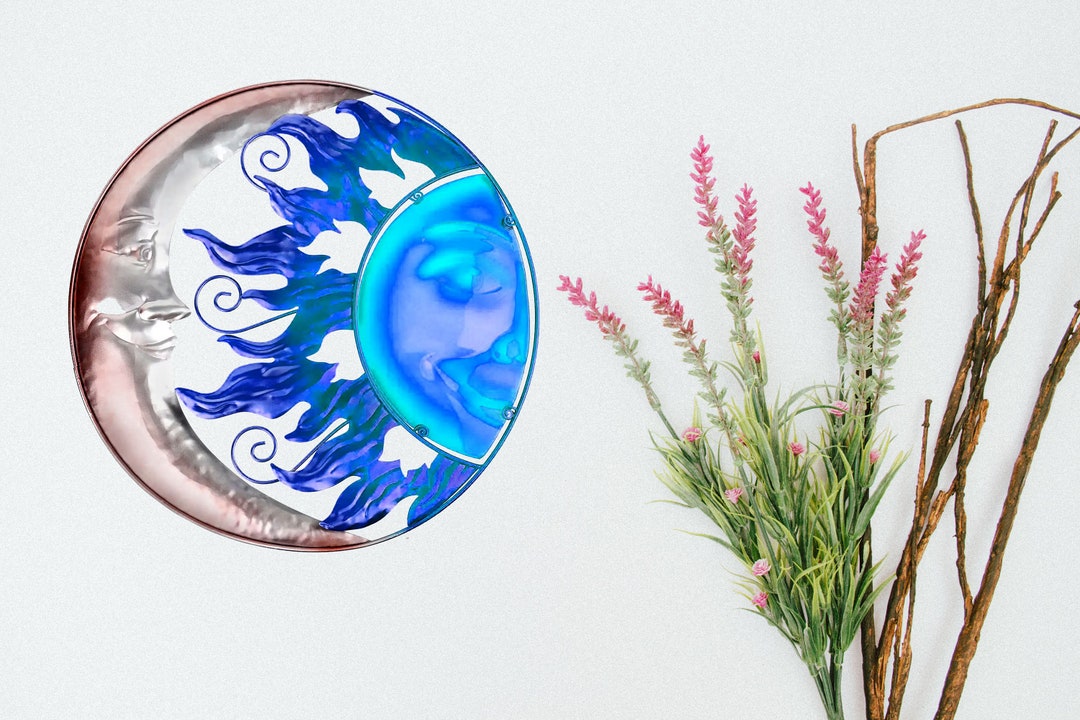 Sun Wall Decor Outdoor Metal Moon Face Hanging Art Glass Etsy