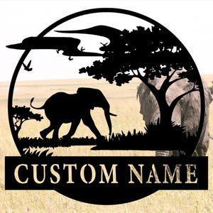 Letrero de metal con letras de elefante personalizadas, letrero de elefante personalizado, letrero de metal con elefante para pared, letrero de elefante para decoración del hogar, letrero para amantes de los animales