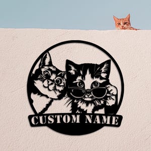 Personalized Cat Metal Wall Art: Custom Name Sign, Cat Lover Gift