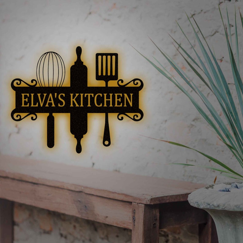 Personalized Kitchen Metal Sign, Custom Name Kitchen Signs Wall Decor