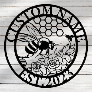 Personalisierte Biene Metallschild Honeycomb, maßgeschneiderte Name Wandkunst für Outdoor Decor, Metallschild Biene Honig, Geschenk für Bienenliebhaber, Geschenk für Imker