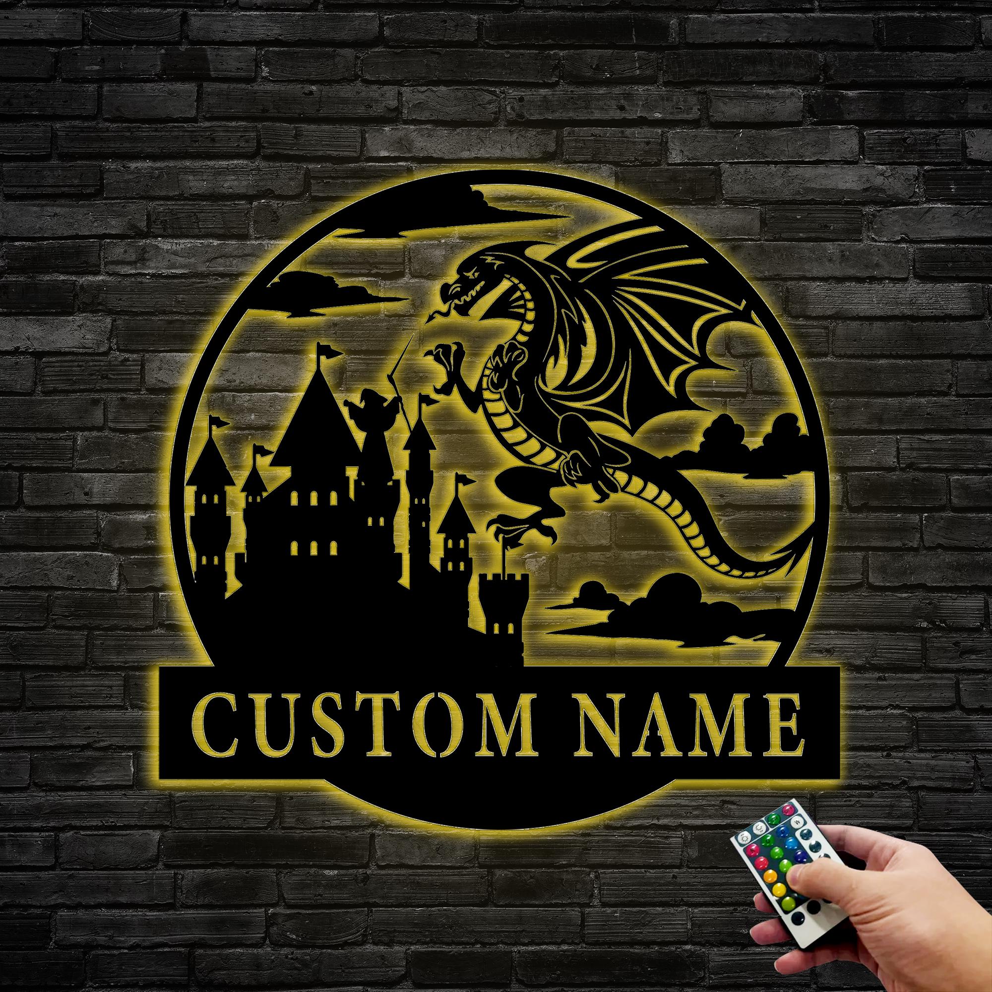Personalized Metal Dragon Signs,Custom Dragon Metal Name Signs With LED Light,Dragon Sign Wall Hanging Metal Wall Art,Dragon Theme Gifts