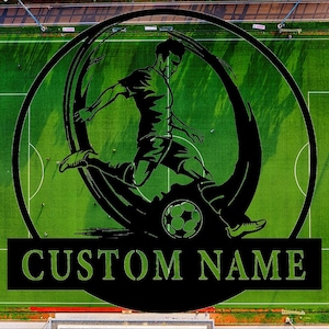 Personalized Soccer Metal Sign,Custom Football Soccer Metal Wall Signs,Soccer Player Hanging Sign Outdoor Porch Welcome,Football Lovers Gift