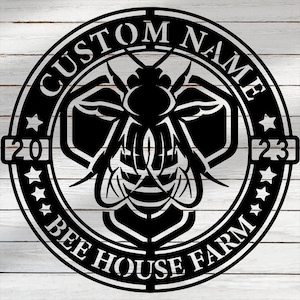 Personalisierte Biene Metallschild Honeycomb, maßgeschneiderte Name Wandkunst für Outdoor Decor, Metallschild Biene Honig, Geschenk für Bienenliebhaber, Geschenk für Imker