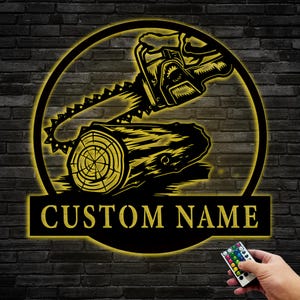 Custom Chainsaw Wood Metal Wall Art,Personalized Wood Name Sign Decoration for Room,Sawing Wood Board,Woodworker Home Decor,Gift for Dad