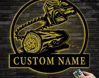 Custom Chainsaw Wood Metal Wall Art,Personalized Wood Name Sign Decoration for Room,Sawing Wood Board,Woodworker Home Decor,Gift for Dad