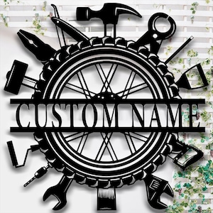 Personalized Tools Metal Name Signs,Custom Workshop Metal Sign,Black Tools Metal Wall Art Decor,Outdoor Metal Signs,Father&#39;s Day Gift