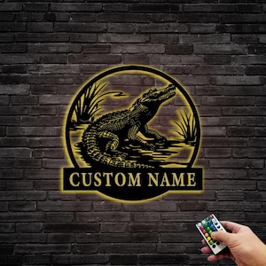 Personalisierte Krokodil Name Metall Zeichen, benutzerdefinierte Krokodil Metall Zeichen Kunst, Alligator Metall Wandkunst, Krokodil Wandbehang zur Dekoration