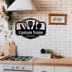 Personalized Kitchen Metal Wall Art: Custom Name Sign