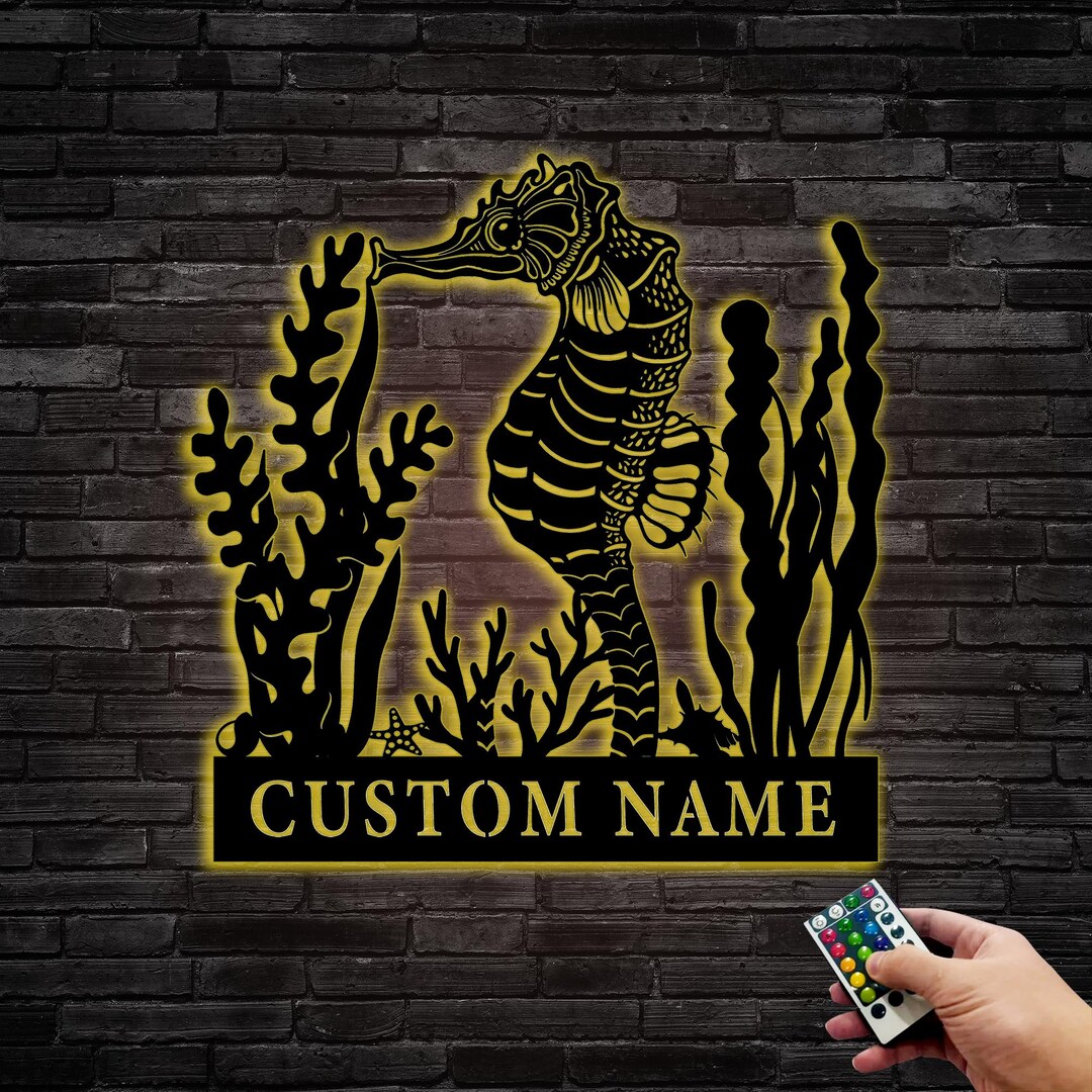 Personalized Floral Seahorse Metal Sign,custom Seahorse Metal Wall Sign ...