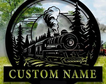Custom Train Metal Wall Signs,Personalized Train Metal Wall Art,Railroad Wall Art Decor,Train Metal Wall Decor,Metal Sign Train Gift for Men