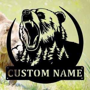 Personalized Bear Metal Wall Decor,Custom Bear Metal Wall Sign,Bear Name Signs,Bear Metal Wall Art,Outdoor Bear Decor,Rustic Cabin Bear Sign