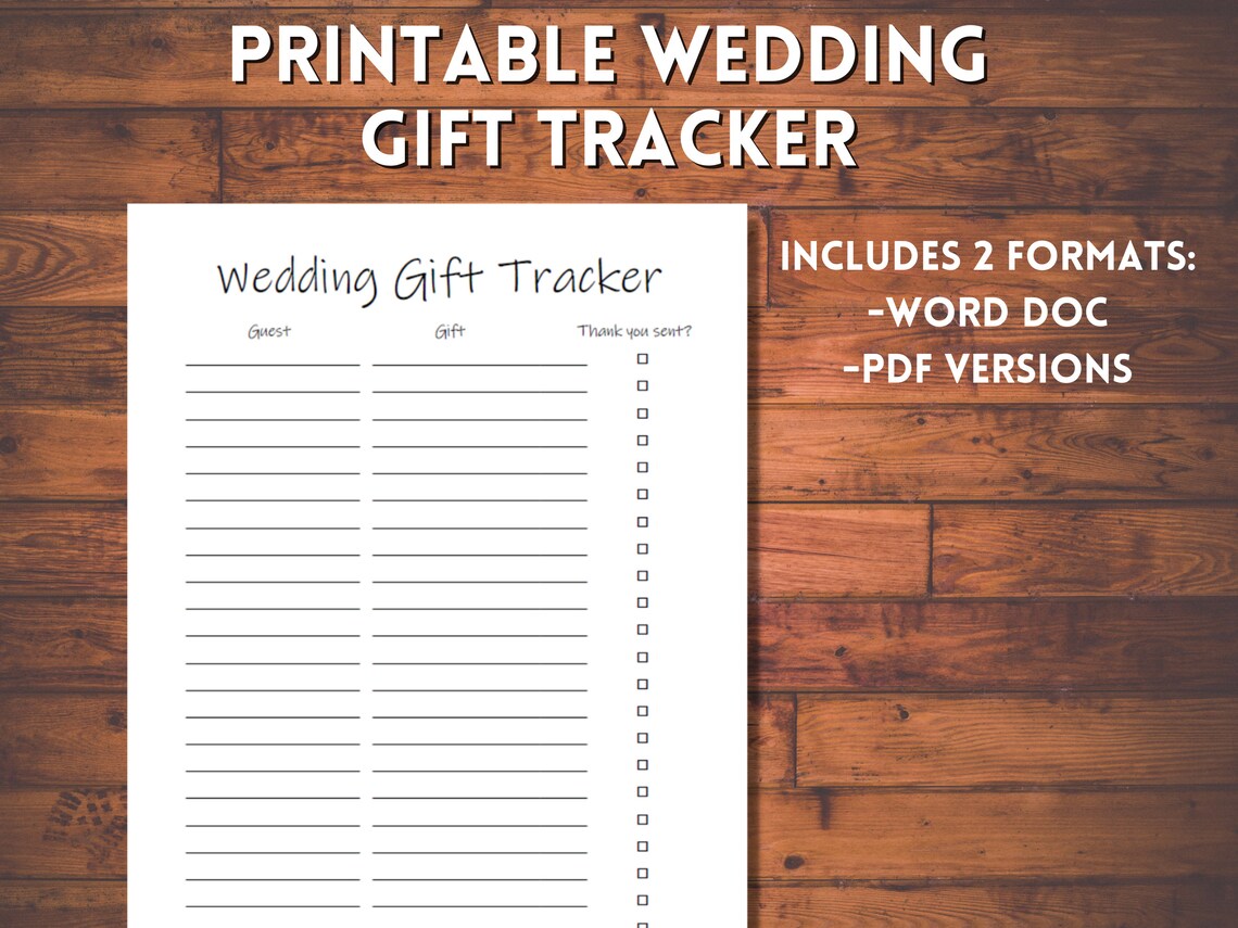 Wedding Gift Tracker Printable Tracking Sheet Wedding - Etsy