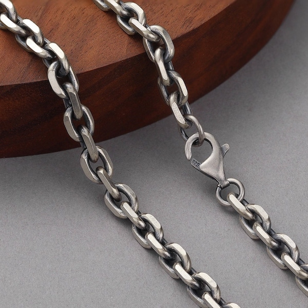 Mens Silver Chain Mens Silver Necklace Cable Chain Oxidized Silver Chain 925 Sterling Silver