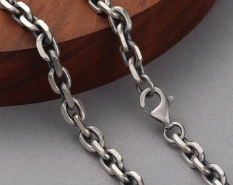 Mens Silver Chain Mens Silver Necklace Cable Chain Oxidized Silver Chain 925 Sterling Silver