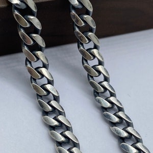 Mens Chain Oxidized Silver Chain Cuban Chain 925 Solid silver  6mm 8mm 10.5mm width