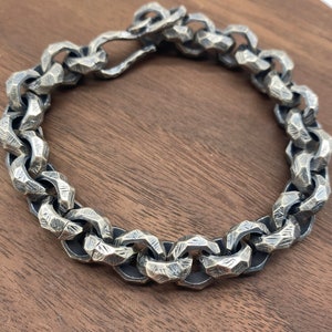 Mens Bracelet Chunky Bracelet Oxidized Silver Bracelet Rolo Chain Bracelet Heavy Chain Bracelet 925 Solid Silver