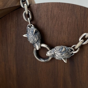 Viking Wolf Necklace Mens Silver Chain Sterling Silver Oxidized Silver Chain S925