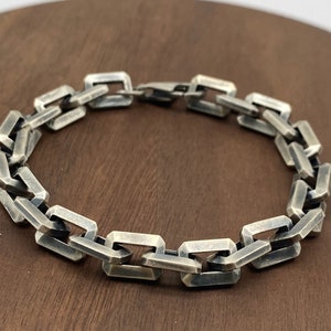 Mens Silver Bracelet Chain,Oxidized Bracelet  Silver Chain Mens Bracelet,Rectangular Box Chain 925 Sterling Silver Width 6mm 8mm