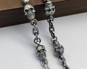 Oxidized Sterling Silver Skull Chain Necklace - Gothic Jewelry (6mm)
