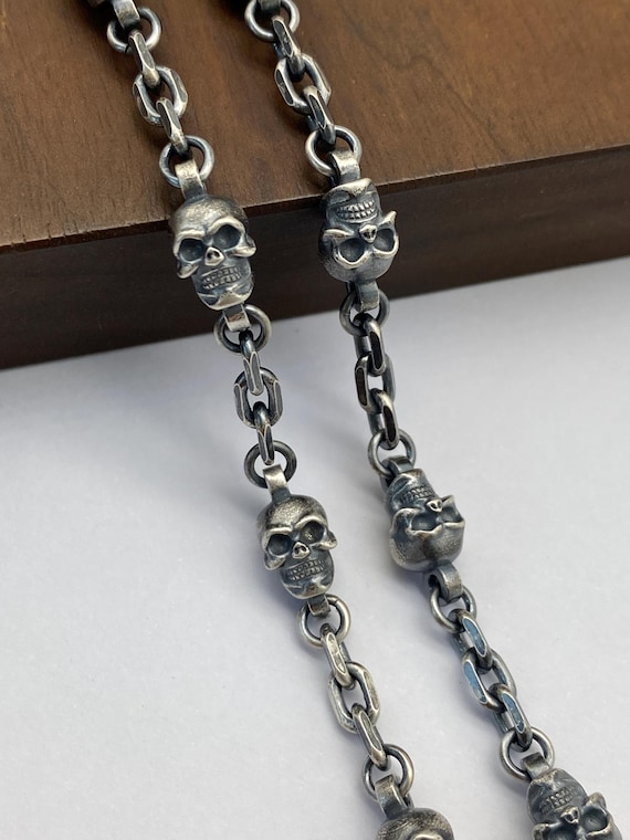 小物 rare JACKROSE Silver925 Skull Chain Oxidized Sterling Silver Skull Chain Necklace - Gothic Jewelry