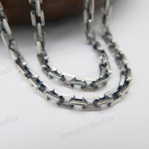 Oxidized Sterling Silver Box Chain Necklace - 4mm Rectangular Link