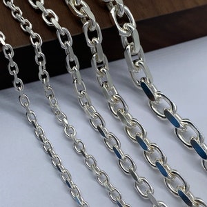 Sterling Silver Flat Cable Chain Necklace (3mm-7mm)