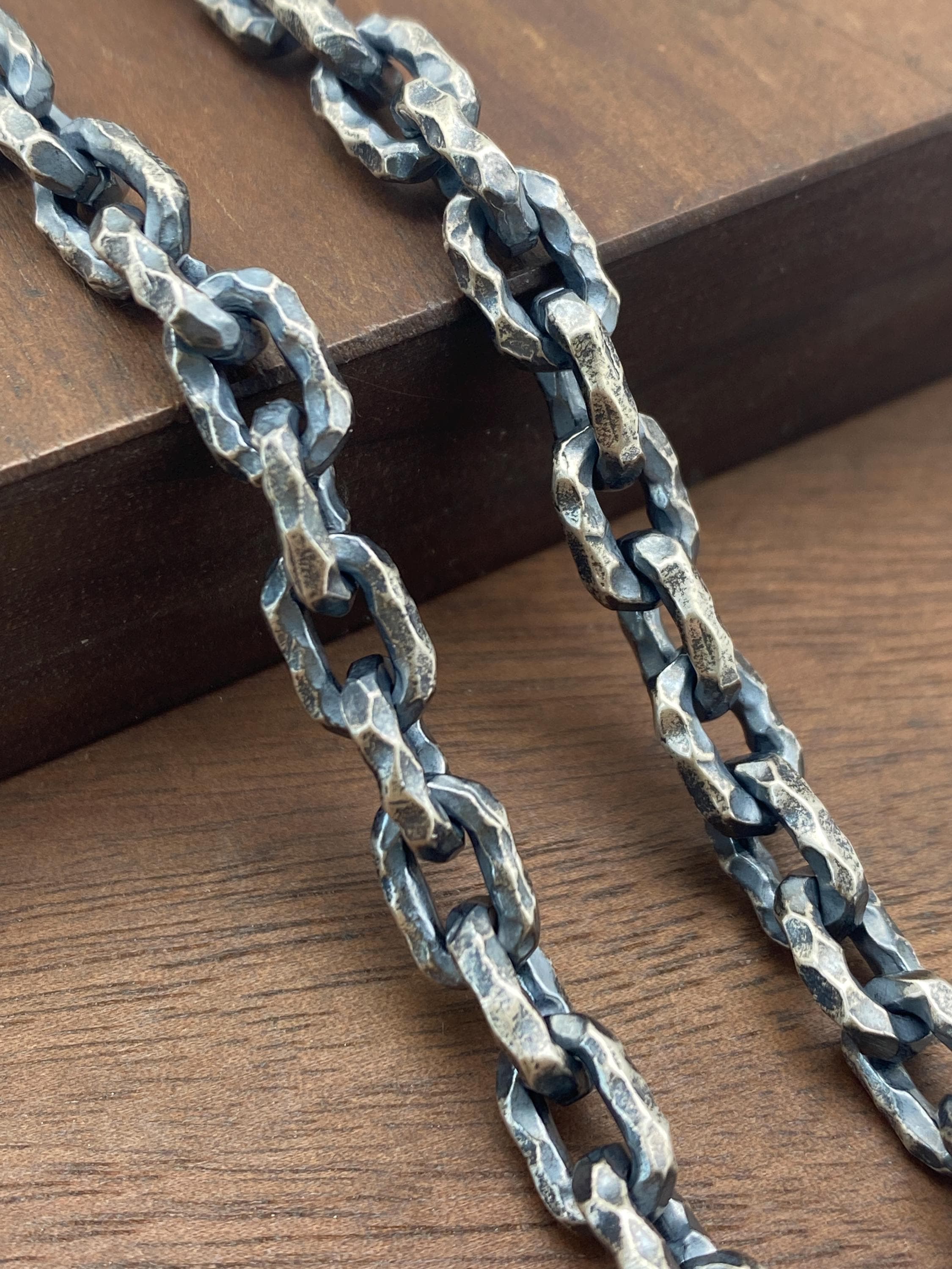 Mens Silver Chain 6mm Cable Chain Oxidized 925 Silver Necklace