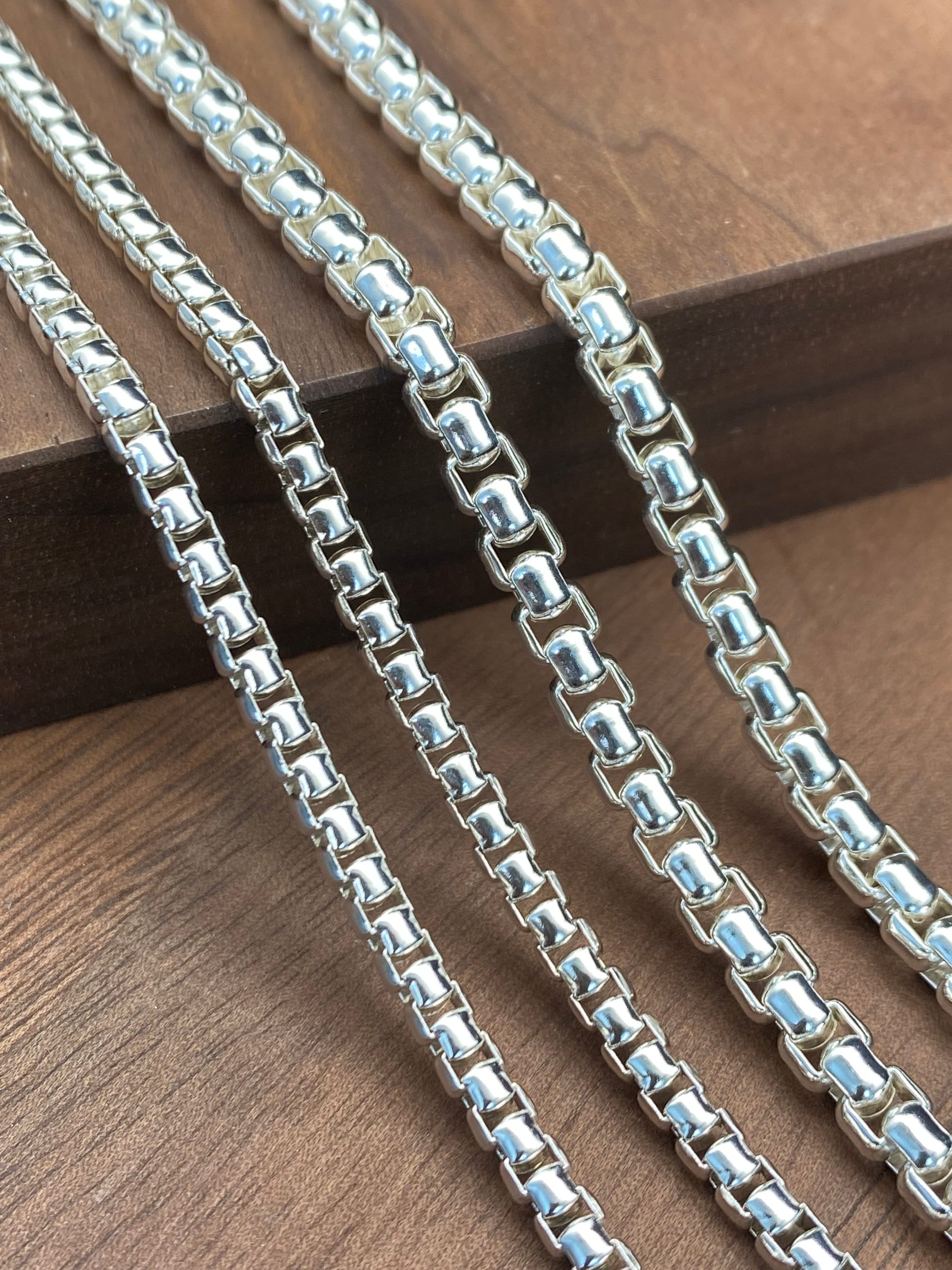 ネックレス・チョーカー BLENDOFF Box Chain 18mm Necklace Silver 925 925 Sterling Silver Round Box Chain Necklace, Solid Silver