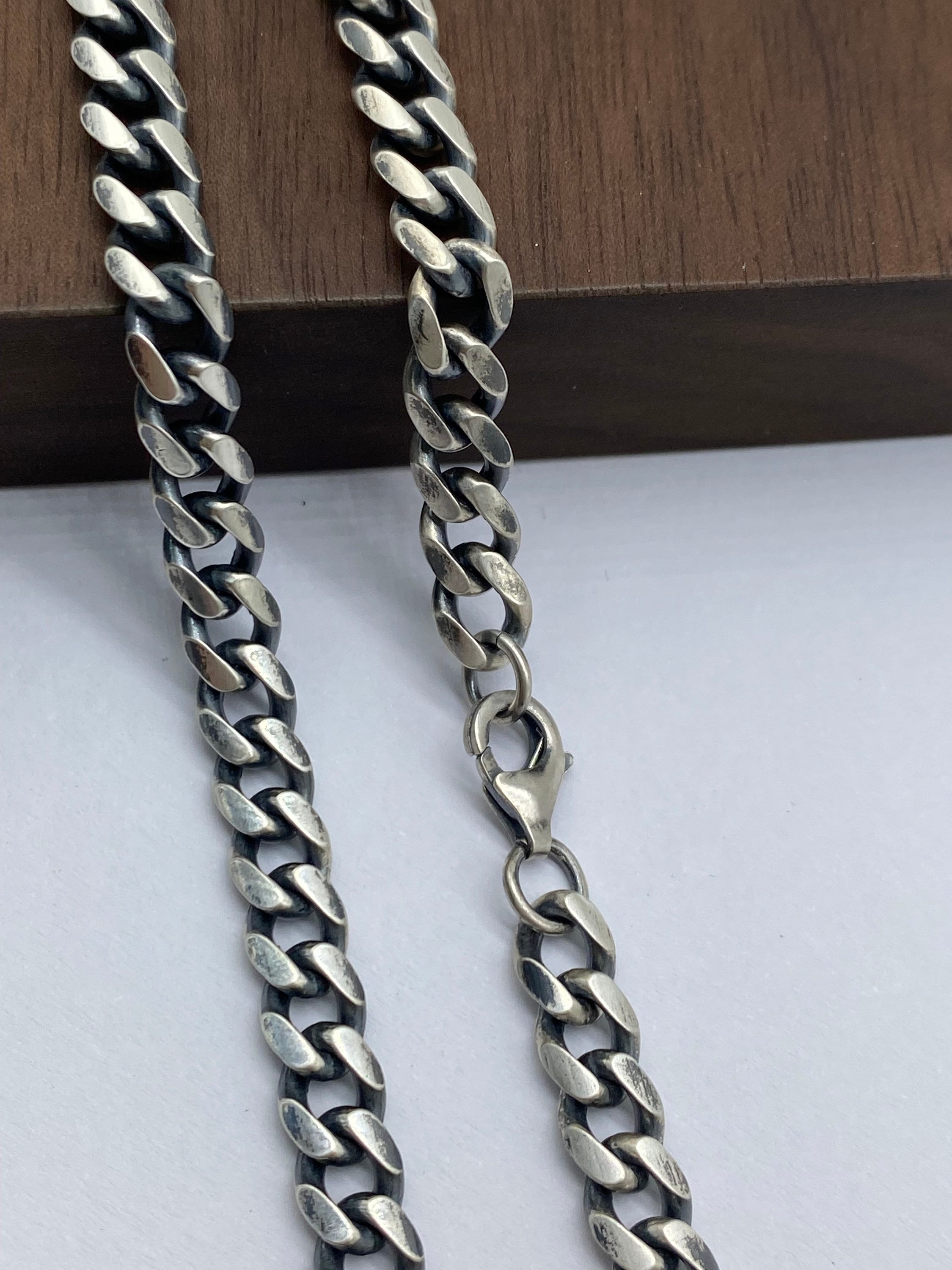 Mens Chain Oxidized Silver Chain Cuban Chain 925 Solid Silver Etsy