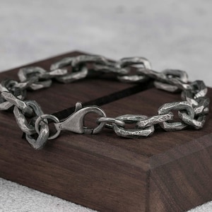 925 Sterling Silber Kette Herrenarmband oxidiertes Silberarmband Kabelkette Armband schwere Kette
