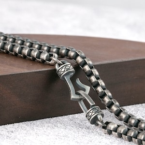 Oxidized Sterling Silver Viking Necklace - 5mm Round Box Chain
