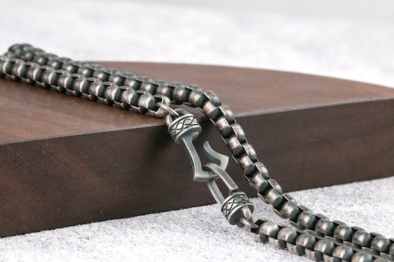 Oxidized Sterling Silver Viking Necklace - 5mm Round Box Chain