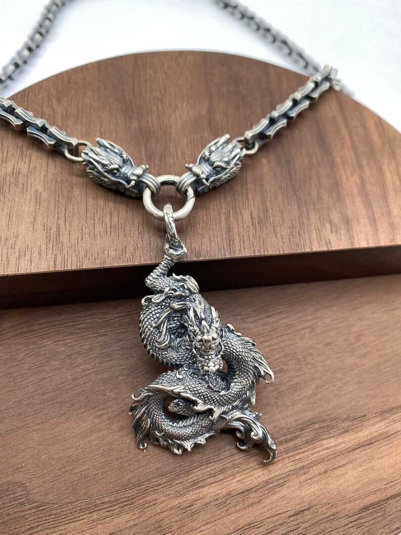 Dragon Pendant Mens Necklace Sterling Silver 925 Etsy